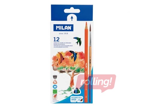 Vesilahustuvad värvilised pliiatsid Milan, 12 värvi