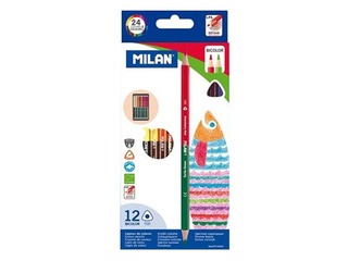 Värvilised pliiatsid Milan, kolmnurkne, kahepoolne, 24 värvi