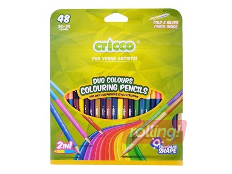 Värvipliiatsid Cricco, kahepoolsed, 24 tk, 48 värvi