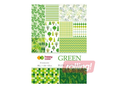 Disainpaber Green A4, 80 g/m2, 15 lehte, 30 rohelist motiivi