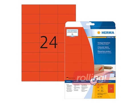 Etiketid Herma Special, A4, 70x37 mm, 20 lehte, punane