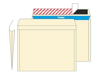 Iseliimuva kleepriba ja külgmiste voltidega ümbrik Postac, B4, valge