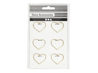 Metal paperclips, gold heart, 30x20 mm, 6 pc