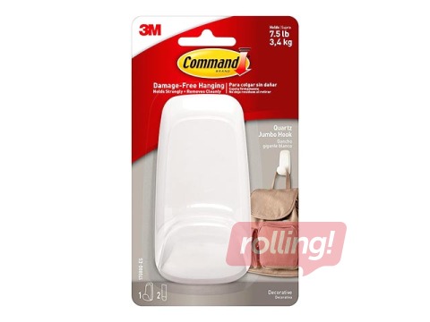 Command Hook with adhesive strip, XL, plastic, white