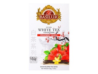 Tee valge Basilur Premium White Tea Strawberry & Vanilla, 20 pakki.