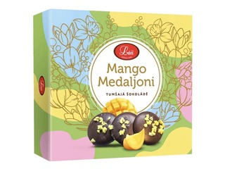 Tumeda šokolaadi medaljonid mangotäidisega, Lāči, 100 g