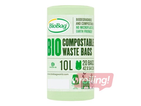 Biokompostitavad kotid, BioBag, köögi toidukonteinerite jaoks, 10 l, 15 mikronit, 20 tk.