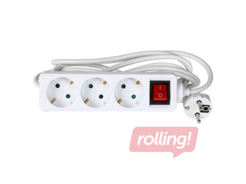 Extension cord 3 way 3.0 m with indicator switch, white