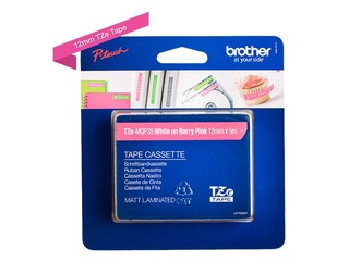 Brother TZe-MQP35 Labelling Tape Cassette – White on Berry Pink, 12mm wide, 5m long 