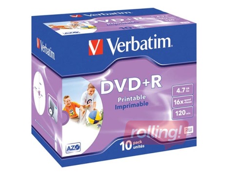 DVD+R toorikud Verbatim AZO 4.7GB 16x Printable ID Branded, 10 tk.