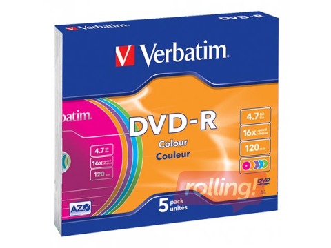 DVD-R toorikud Verbatim AXO 4.7GB 16x Colour, 5 tk. Slim