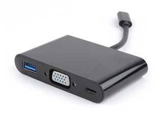 Gembird USB-C to 3-in-1 charging + VGA + USB3 adapter, black