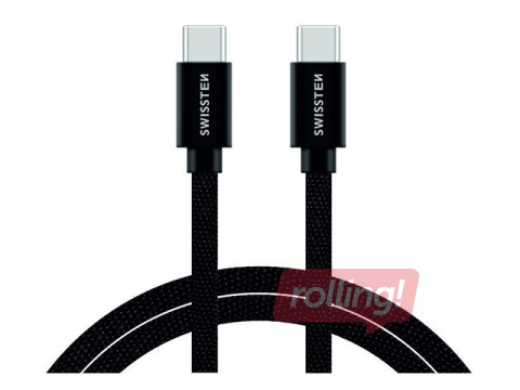Andme- ja laadimiskaabel Swissten Textile universaalne kiirlaadimine 3.1 USB-C kuni USB-C, 1,2 m, must