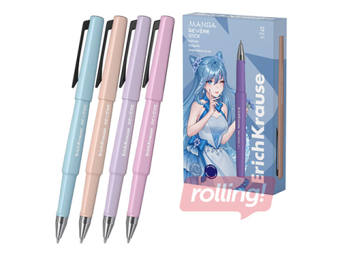 Pastapliiats Erich Krause, Manga, erinevad korpuse värvid, sinine tint, 0.7mm, 12 tk.