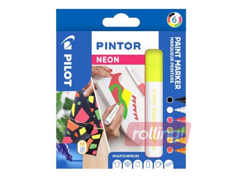 Set of permanent markers Pilot Pintor, 6 neon colors