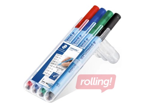 Mittepüsivate kuivkustutavate markerite komplekt Staedtler Lumocolor 305, 0.6mm, 4 värvi