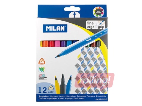 Viltpliiatsid Milan, kolmnurkne, 12 värvid