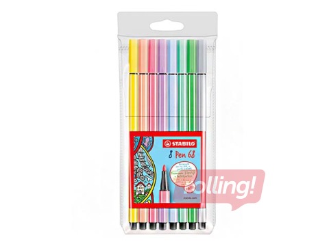 STABILO Pen 68, 8 markerit, pastelsed värvid, 1 mm