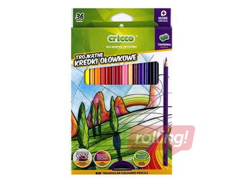 Värvilised pliiatsid Cricco mini Jumbo, kolmnurksed, 36 värvi