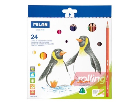 Värvilised pliiatsid Milan, kolmnurkne, 24 värvi