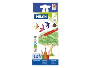 Värvilised pliiatsid Milan, kolmnurkne, 12 värvi