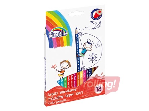 Värvilised pliiatsid Fiorello Super Soft, kolmnurkne, 18 värvi