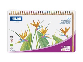 Värvilised pliiatsid Milan 36 värvi, metallkarbis