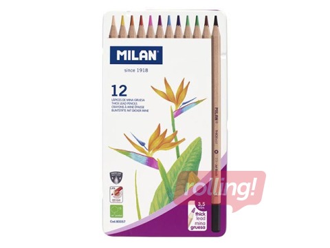 Värvilised pliiatsid Milan 12 värvi, metallkarbis