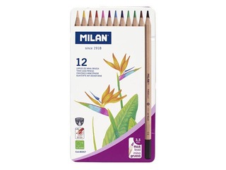 Värvilised pliiatsid Milan 12 värvi, metallkarbis