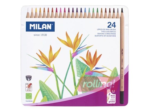 Värvilised pliiatsid Milan 24 värvi, metallkarbis