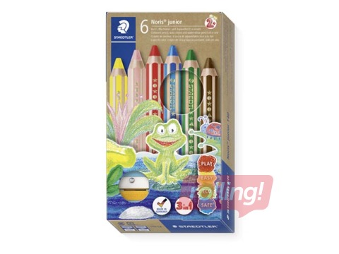 Värvilised pliiatsid teritajaga Staedtler Noris junior 140, 6 tk.