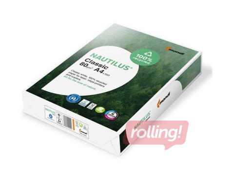 Paber Nautilus Classic, 100% taaskasutatud, A4, 80g/m², 500 lehte
