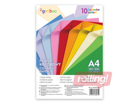 Värviline paber Gimboo, A4, 80 g/m², 100 lehte, 10 neoonvärvi