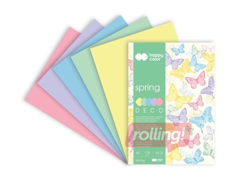 Värviline paber Spring A4, 170 g/m2, 20 lehte, 5 tooni