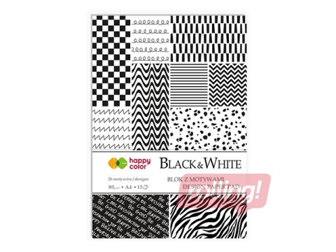 Disainpaber BLACK&WHITE A4, 80 g/m2, 15 lehte, 26 motiivi