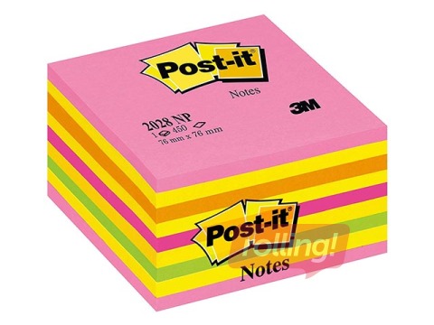 Post-it märkmepaberkuubik, 76x76 mm, 450l, neonroosa