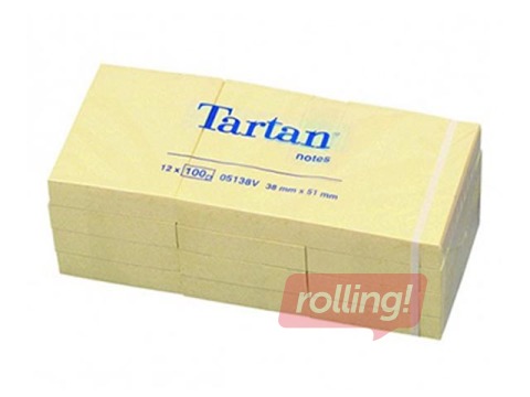 Märkmepaber Tartan, iseliimuv, 38x51 mm, 12x100l., kollane
