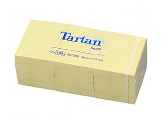 Märkmepaber Tartan, iseliimuv, 38x51 mm, 12x100l., kollane
