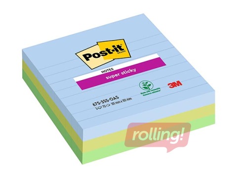 Märkmepaber Post-It Super Sticky, jooneline, 100x100, 3x70l., erinevad värvids