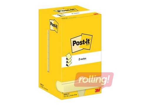 Post-it märkmepaber, iseliimuv, kollane, Z-tüüpi, 76x76mm, 12x100 lehte