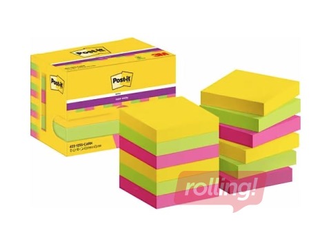 Liimäärega märkmepaber Post-it Super Sticky Carnival Cabinet 47.6x47.6mm, 12x90 lehte + KAMPAANIA! Osta märkmepaber ja me anname kingituse!