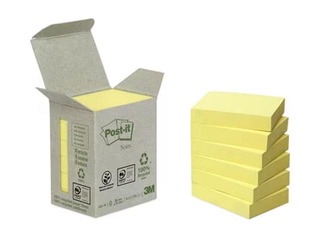 Märkmepaberid Post-it Recycled, kollane, 38x51mm, 6x100