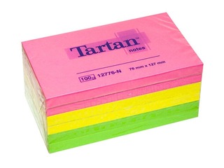 Märkmepaber Tartan, iseliimuv, 76x127 mm, 6x100 l., neoon värvid