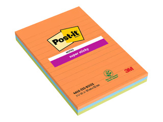 Joonelised märkmepaberid Post-it, Super Sticky, Boost Colour, 101x152mm, 3x45 lehte, erinevad värvid