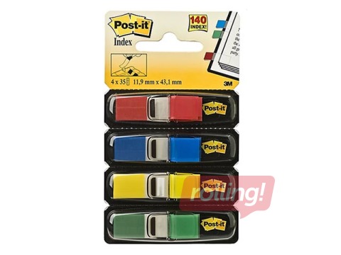 Indeksid kilest Post-it, erivärvid, 12x43mm, 4x35 lehte