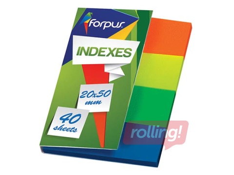 Indeksid Forpus 50x20, 4x40l., paber, erinevad neoonvärvid