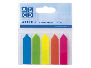 Index tabs - arrow, plastic, ALCO, 12x50 mm, 5x25l, mix colour