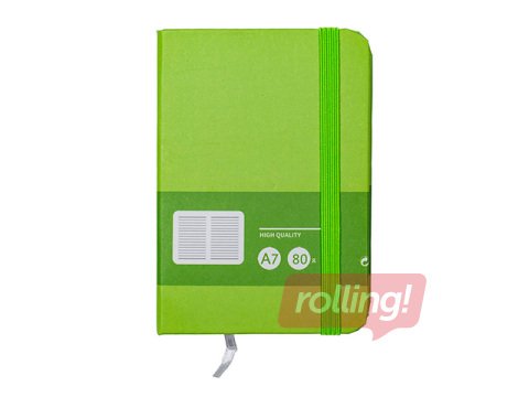 Kõvade kaantega märkmik Multicolor, kummiga, roheline, A7, 80 lehte
