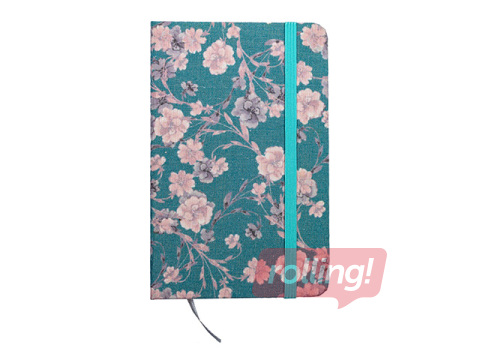 Kõvade kaantega märkmik Flowers, kummiga, helesinine, A7, 80 lehte