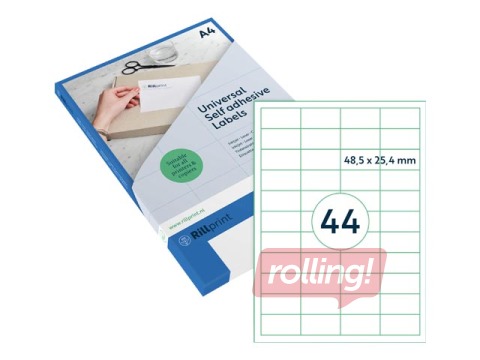 Etiketid Rillprint, A4, 48.5x25.4 mm, 100 lehte, valge